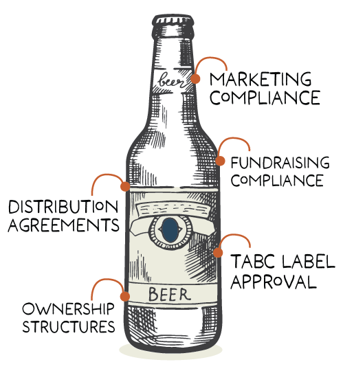 clarksmith-alcohollaw Beer bottle illustration with Texas law services by Clark Smith Legal P.C.